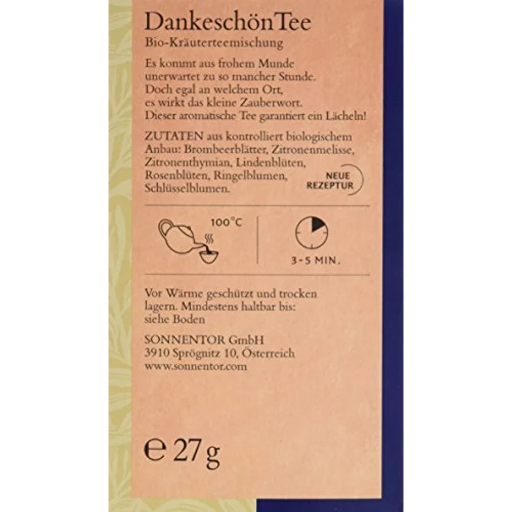 Sonnentor Dankeschön Tee Bio, aromatischer Tee mit blumig-würzigem Duft, 27 g – Bild 3