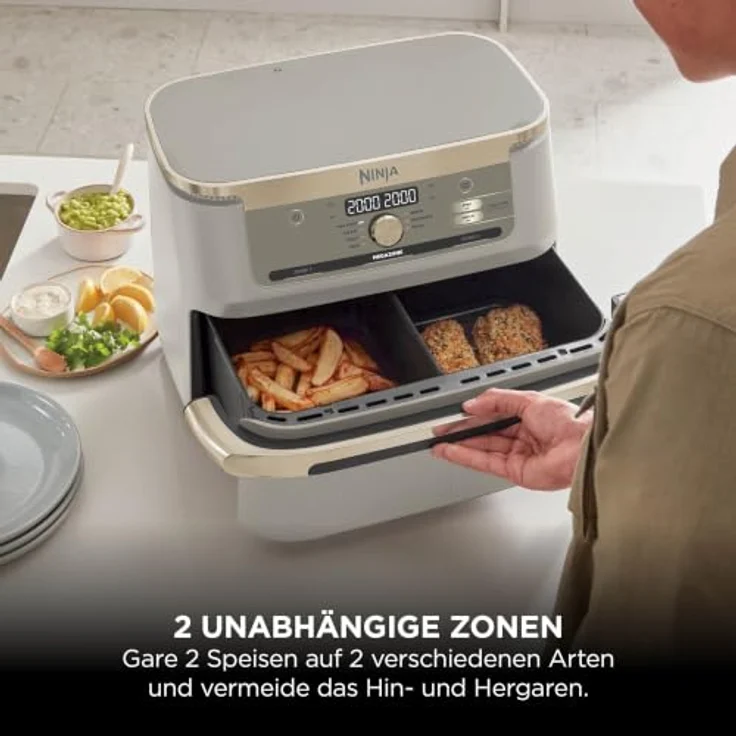 Ninja Foodi FlexDrawer AF500EUSD Heißluftfritteuse 10,4 L, 2470 W, Dual Zone & MegaZone, Stone Gold/Schwarz – Bild 5