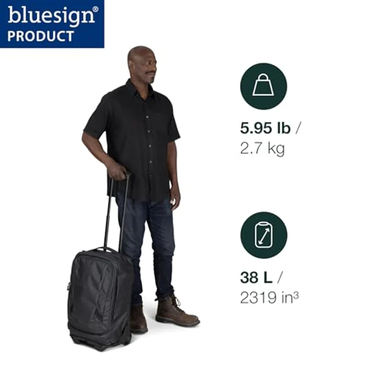 Osprey Transporter Wheeled Carry On Reisetasche, 50 cm, Blau, 38 l, Handgepäck, mit Reißverschlussfach und praktischen Taschen – Bild 2