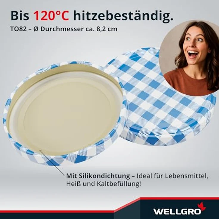 WELLGRO 6x Einmachgläser mit Schraubdeckel, 720ml, blau kariert To 82, Made in Germany, luftdicht, spülmaschinengeeignet, ideal für Vorratshaltung und kreative Projekte – Bild 3