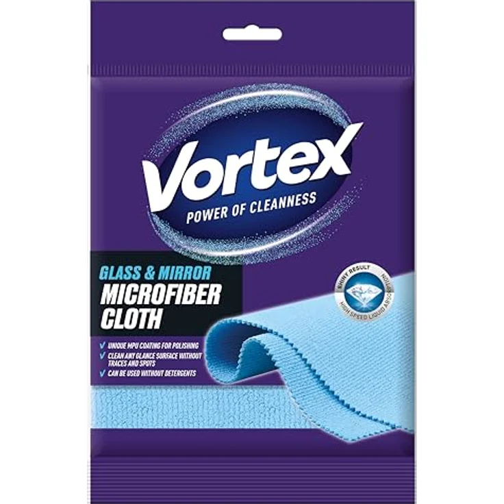 Vortex Mikrofasertuch für Glas und Spiegel, 35 x 35 cm, Universell einsetzbar, Nass und Trocken, Waschmittelfrei, Streifenfrei, Blau, 1 Stück – Bild 1