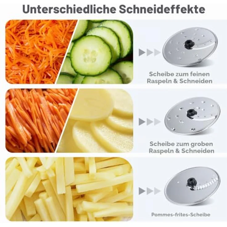 YASHE HGM-410 Multifunktionale Küchenmaschine, 2,5L Schüssel & 1,5L Mixbehälter, 1300-W-Motor mit 11 Funktionen, Schwarz/Grau – Bild 4