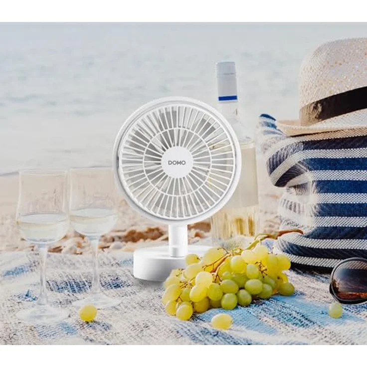Domo Mini Camping Ventilator, tragbarer Akku-USB Ventilator, leise, oszillierend, 10 Geschwindigkeiten, 8 Stunden Akkulaufzeit, abnehmbares Schutzgitter – Bild 6