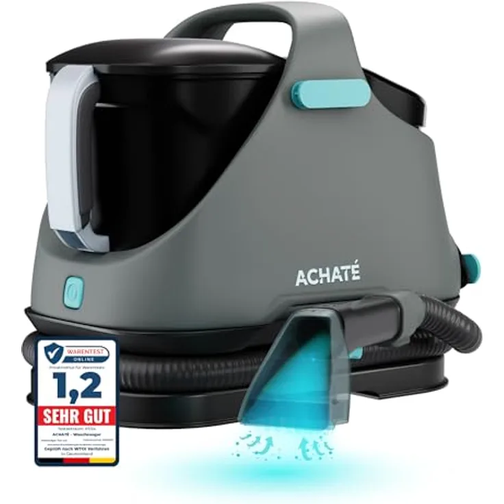 Achaté Waschsauger - Leistungsstarker Fleckenreiniger für Teppich, Sofa, Polster, Auto - 650W, 1,4L, Grau/Blau