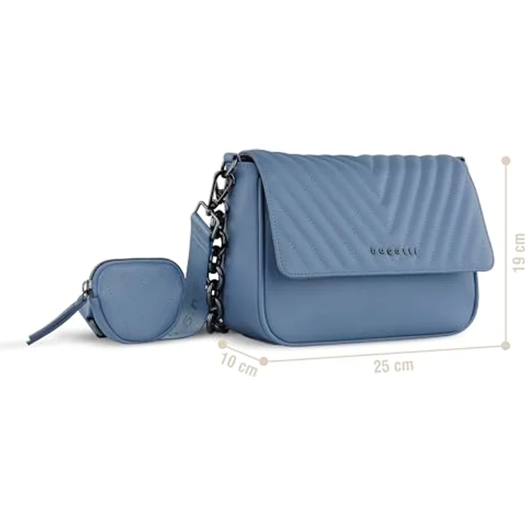 Bugatti Sira Crossover Bag Large, Handtasche aus hochwertigem Kunstleder mit V-Steppung, violett, 2 Schultergurte – Bild 2