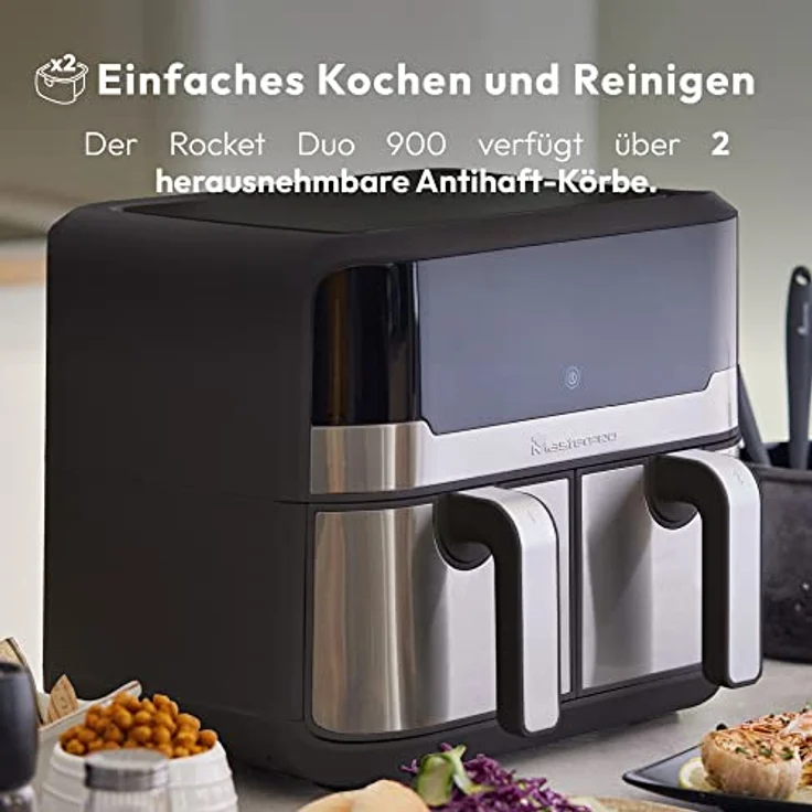 MasterPRO Rocket Duo 900 | Hot Air Fryer Double | Black | 9L Capacity and 2100W Power | LED Touch Screen and Non-Stick Basket | Fryer | 11 Functions in 1 – Bild 4