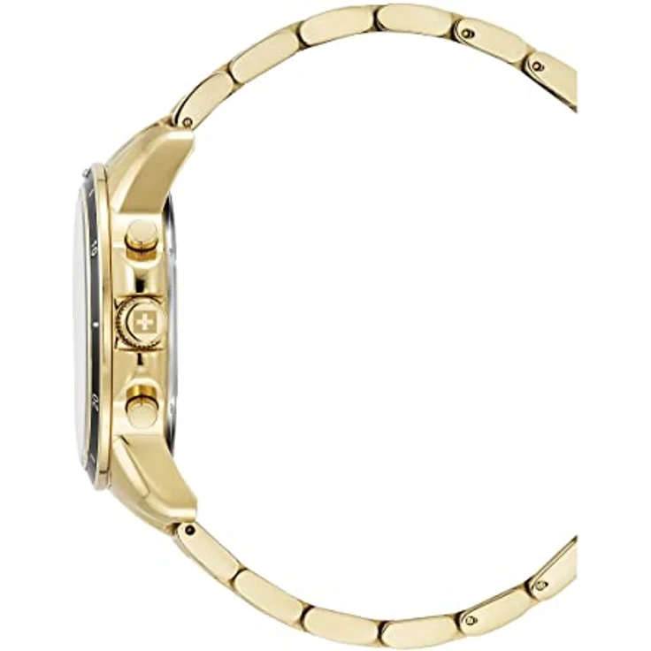 Swiss Alpine Military Herren-Armbanduhr Chronograph, Analog Quarz, Edelstahl, 44 mm, Gold/Schwarz/Weiß, mit Datumsanzeige und Stoppfunktion – Bild 2
