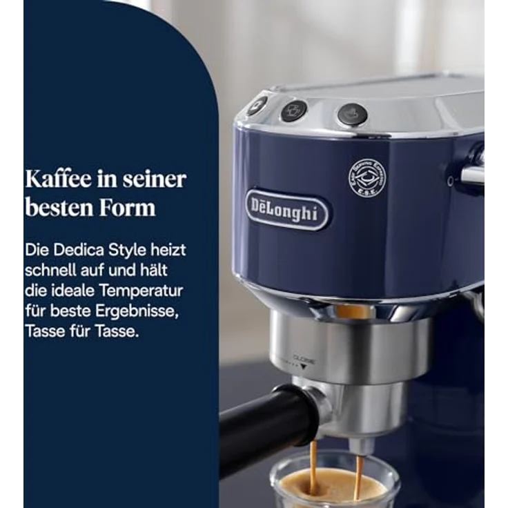 De'Longhi Dedica Style EC685.BL, Espressomaschine mit manuellem Milchaufschäumer, elektrisches Blau – Bild 3