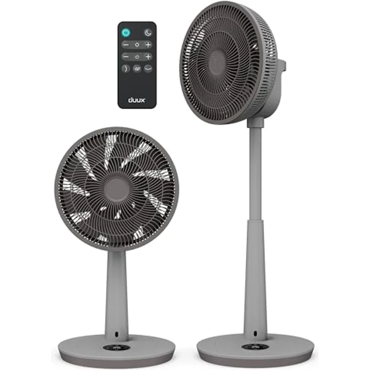 Duux Whisper 3 Standventilator – Energiesparend mit 26 Geschwindigkeiten, Timer, Nachtmodus, höhenverstellbar (73–95 cm), horizontale & vertikale Oszillation, grau