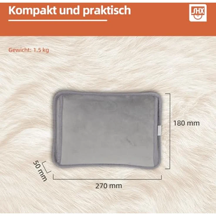 SHX SHXWBGR-EU Elektrische Wärmeflasche, Grau/Weiß, 450 W, bis zu 6 Stunden Wärme, mit Thermostat und explosionsgeschütztem Ladegerät – Bild 7