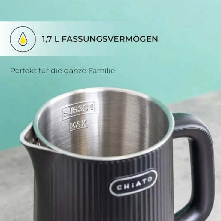 CHiATO heatPLAY Groove, Wasserkocher mit 1,7 Litern Fassungsvermögen und smartem Temperaturdisplay, Edelstahl mit matte Oberfläche – Bild 6