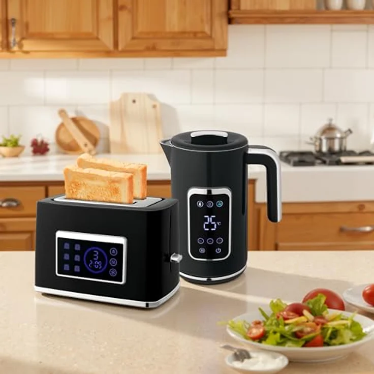 HOMCOM Kocher-Toaster-Set, 2-Schlitz-Toaster mit 2200 W, LED-Touchscreen, Schwarz, inkl. Wasserkocher 1,7 L – Bild 9