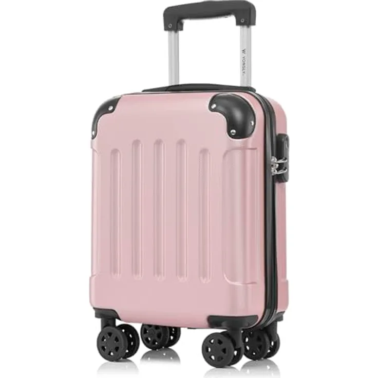 YONSLY Kabinenkoffer S, Hartschalenreisekoffer mit abnehmbaren Rädern, Roségold, 4 Rollen 360°, Zahlenschloss, Gummigriff