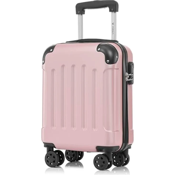 YONSLY Kabinenkoffer S, Hartschalenreisekoffer mit abnehmbaren Rädern, Roségold, 4 Rollen 360°, Zahlenschloss, Gummigriff – Bild 1