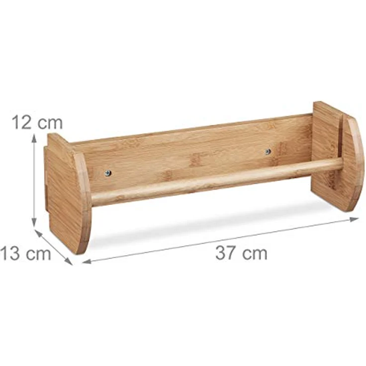 Relaxdays Bambus HBT: 12 x 37 x 13 cm Papierrollenhalter Holz zur Wandmontage als Spender und Halter für Küchenrolle Küchenrollenspender sowie Haushaltsrollenhalter, Natur Wand Küchenrollenhalter – Bild 3