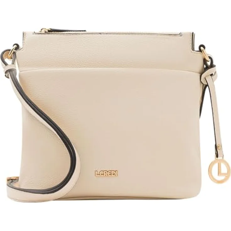L.Credi Eda Umhängetasche 23 cm, Beige, mit Reißverschlussfach und Organizer, verstellbarem Umhängeriemen
