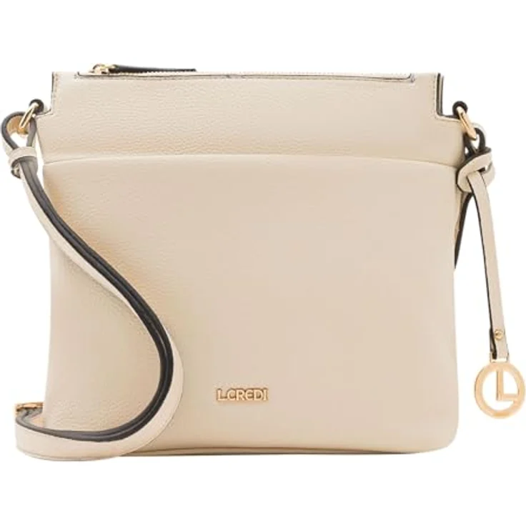 L.Credi Eda Umhängetasche 23 cm, Beige, mit Reißverschlussfach und Organizer, verstellbarem Umhängeriemen – Bild 1