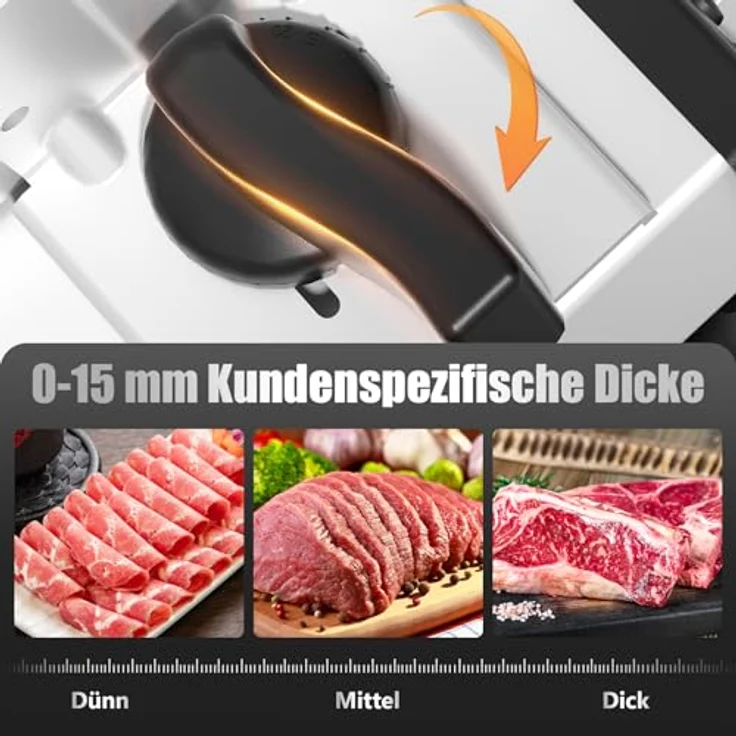 YASHE Elektrische Allesschneider mit leisem 200W DC-Motor, duale 19CM Edelstahlklingen, stufenlose Schnittstärke 0-15mm – Bild 3