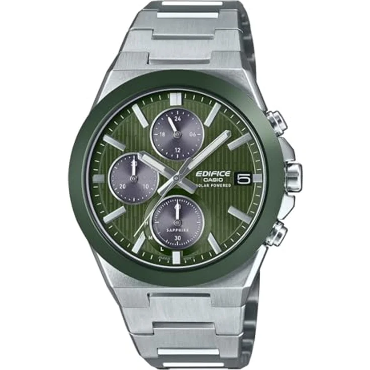 Casio Edifice EFS-S650D-3AEF, Herrenuhr Solar Chronograph mit Edelstahl-Armband und grünem Zifferblatt – Bild 1