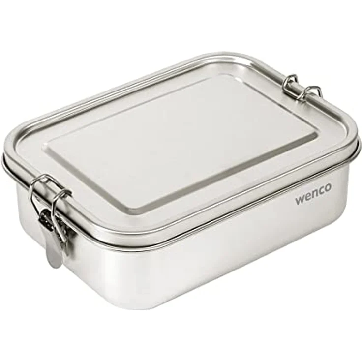 Wenco Premium Lunchbox aus Edelstahl, Mit 2 Fächern, Brotdose mit 1200 ml Fassungsvermögen (1 l Netto-Inhalt), Wasserdicht, Spülmaschinengeeignet, inkl. Ersatz-Silikonring, 18,5 x 14 x 5,5 cm, Silber – Bild 1