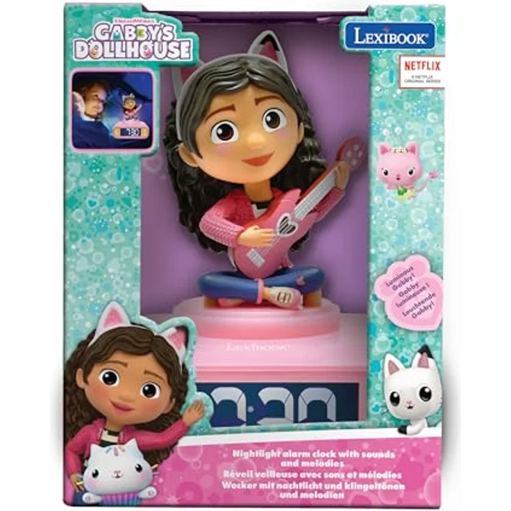 Lexibook Lexibook-RL800GDH, Nachtlicht-Wecker Gabby's Dollhouse, LCD-Bildschirm, 6 Sounds und Melodien, Snooze-Funktion, rosa – Bild 4