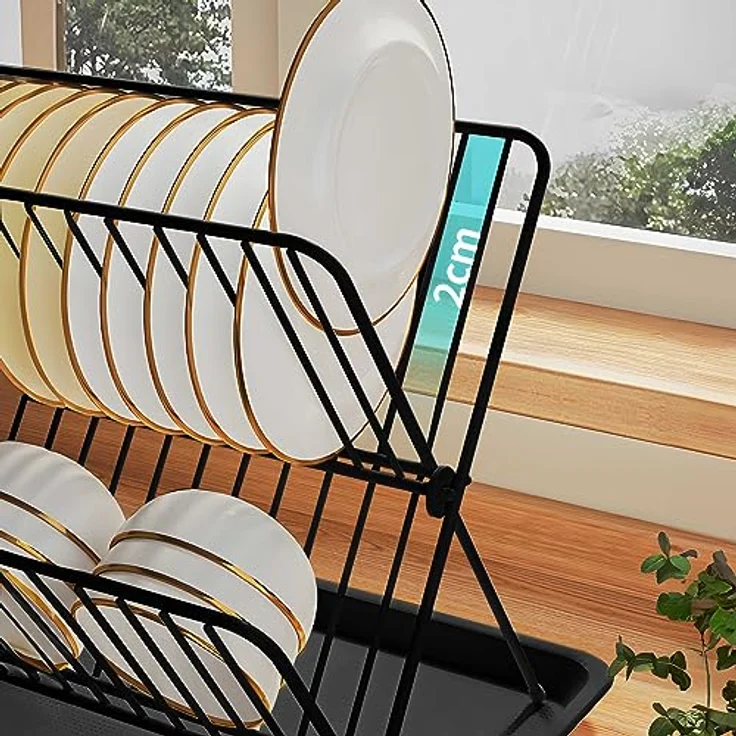 Retoo Abtropfgestell Geschirr, Geschirrabtropfgestell, Faltbarer Abtropfkorb, Trockengestell für Teller mit Besteckhalter, Abtropfständer, Abtropfgitter, Geschirrtrockner, Utensilienhalter – Bild 4