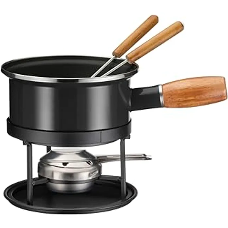 MÄSER 935481 Käsefondue schwarz Emaille für 2, Fondue Set für Zwei Personen, langlebig und pflegeleicht