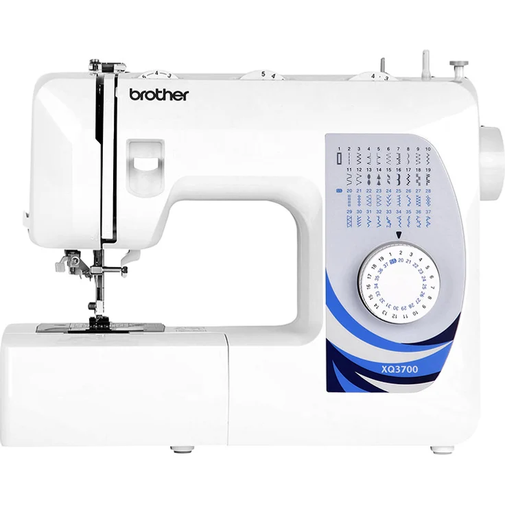 Brother XQ 3700 Freiarm-Nähmaschine 37 Nähprogramme Nählicht Rückwärtsnähen Transporteur Freiarm-Nähmaschine, weiß, blau – Bild 1