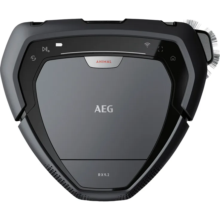 AEG RX9-2-4ANM Saugroboter (beutellos, bis zu 70 min Laufzeit, dreieckige Bauweise, Kamera- & Laser-Technologie, automatische Geschwindigkeitsanpassung, breite Bürstenrolle, 700 ml Volumen) grau