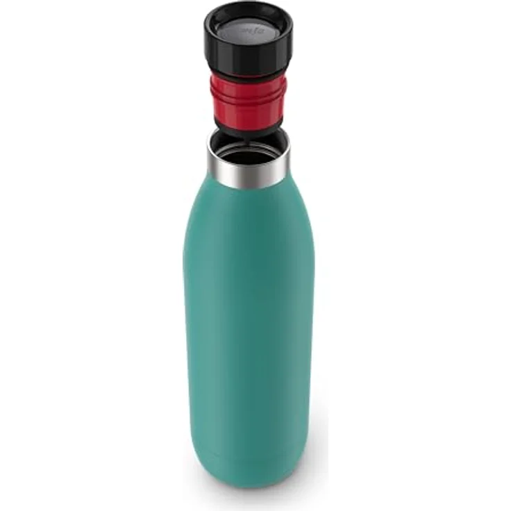Emsa Bludrop Isolier-Trinkflasche, Edelstahl, 1 Liter, Pulverbeschichtung, Petrol, 20h heiß/40h kalt – Bild 2