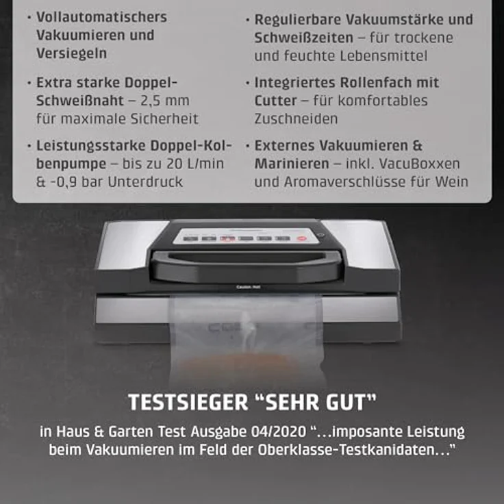 Caso Vakuumierer VRH 700 advanced Pro, 130W, Multi-Zyklus, bicolor, inkl. 1 Rolle 20 x 300 cm, 1 Rolle 28 x 300 cm – Bild 4