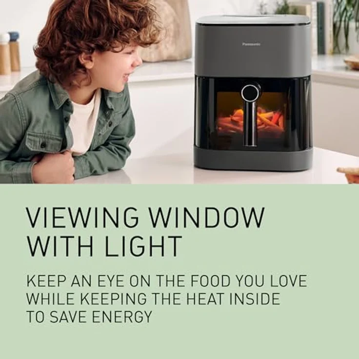 Panasonic NF-CC500SXE Air Fryer mit Sichtfenster, 5 l, 80–200 °C, digitaler Timer & LCD-Display, sanfte Dampfzugabe, 11 Voreinstellungen, einfache Reinigung, Mattgrau – Bild 4