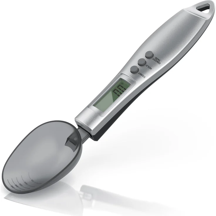 Arendo Löffelwaage, präzise Küchenwaage mit 2 abnehmbaren Löffeln und LCD-Display, Schwarz