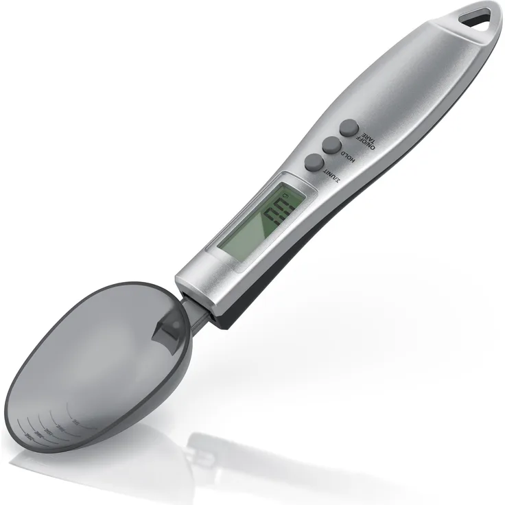 Arendo Löffelwaage, präzise Küchenwaage mit 2 abnehmbaren Löffeln und LCD-Display, Schwarz