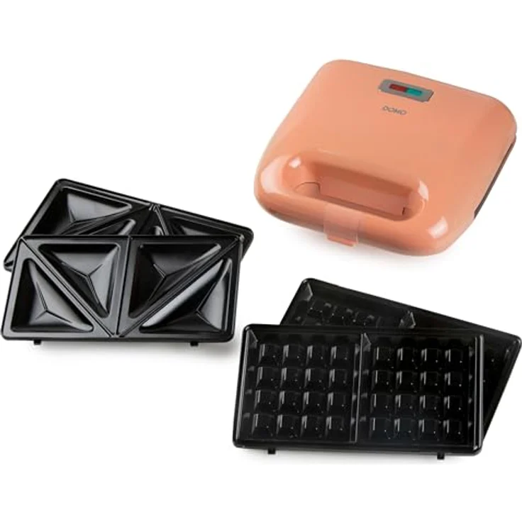Domo DO1106C Sandwichmaker/Waffeleisen 2 in 1 mit Wechselplatten, Lachs – Bild 1