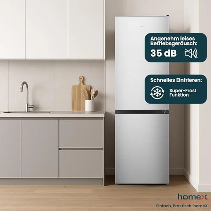 homeX CFSN3041A-S, Kühl-Gefrier-Kombination No Frost, 304 Liter, freistehend, leise 35 dB, Silber – Bild 8