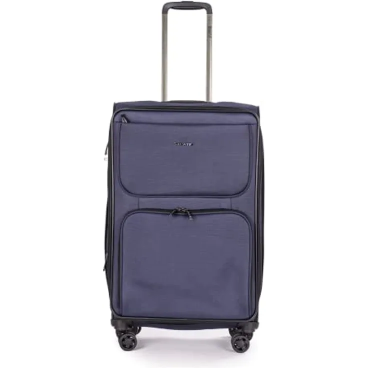 Stratic Bendigo Light + Koffer Weichschale Reisekoffer Trolley Rollkoffer mittelgroß, TSA Kofferschloss, 4 Rollen, Erweiterbar, Größe M, Navy