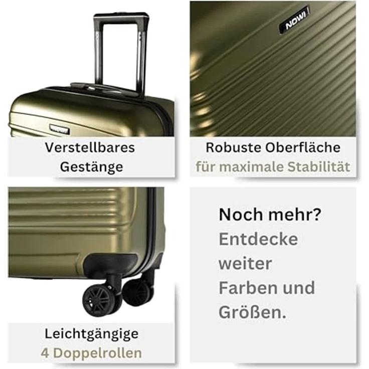 NOWI Las Palmas Koffer L, 59L Ultraleicht-Hartschalenkoffer mit 8 drehbaren Rollen, wasserabweisend, metallic grün – Bild 4