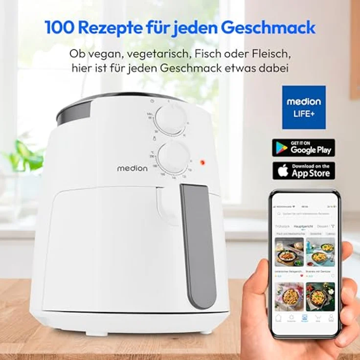 MEDION P30 L Heißluftfritteuse MD13020, 4,7 Liter, 1500 Watt, ölfreies Frittieren, 60 Min Timer, bis zu 200° C, Antihaft-Beschichtung – Bild 2