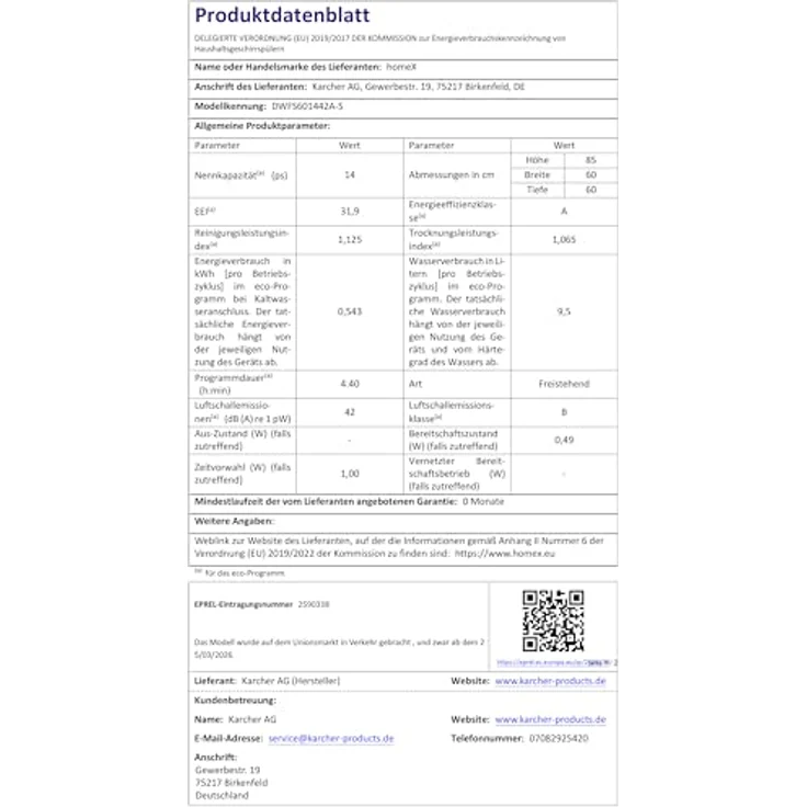 homeX DWFS601442A-S Geschirrspüler 60 cm, freistehend, 14 Maßgedecke, 9 Programme, AquaStop, unterbaufähig, 42 dB – Bild 15