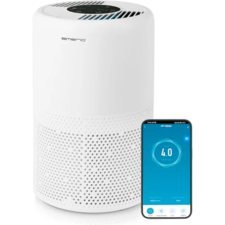 Emerio AP-132324 Luftreiniger mit HEPA-13- und Aktivkohlefilter, für Räume bis 25 m², Touch-Display und Smart Life-App – Bild 1