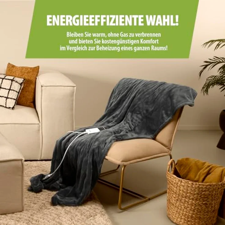 Tristar BW-4780, Heizdecke 160 x 130 cm, elektrische Warmtedeke, 80W, anthrazit, waschmaschinenfest – Bild 7
