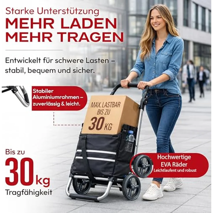 Quick Star Einkaufstrolley Faltbar, Aluminium, Schwarz, 58 l Volumen, 50 kg Traglast, mit Kühlfach – Bild 3