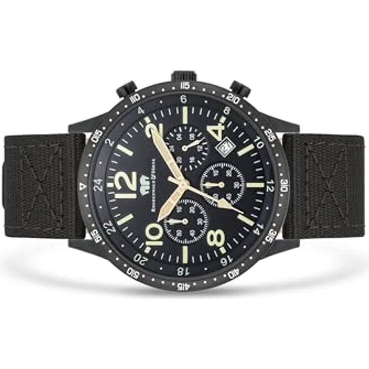 Rhodenwald & Söhne Herren Chronograph Uhr, analoges Quarzwerk, schwarz mit Nylonarmband, wasserdicht bis 5 ATM, 24-h-Anzeige, Stoppfunktion, 10010450 – Bild 3