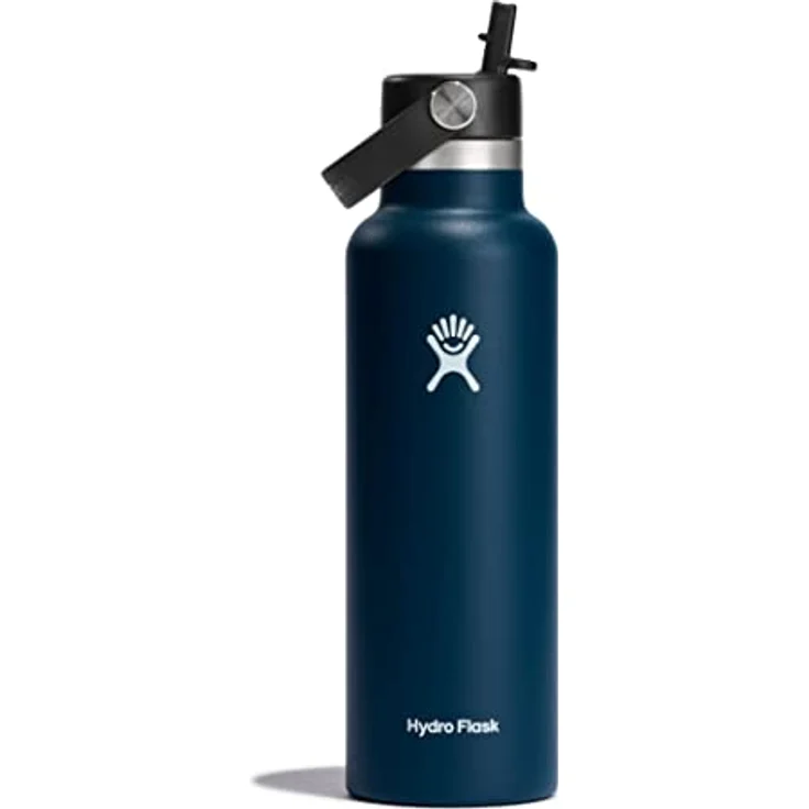 HYDRO FLASK - Trinkflasche 621ml (21oz) mit Strohdeckel - Vakuumisolierte, Wiederverwendbare Flasche aus Edelstahl - Auslaufsicherer Deckel - Heiß & Kalt - Kleine Öffnung - Indigo – Bild 1