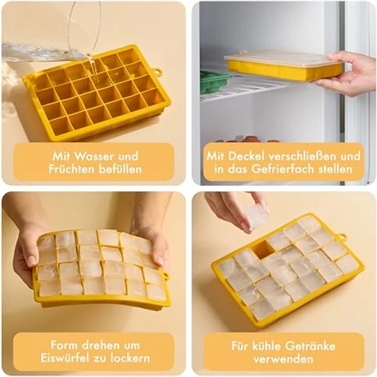 Blumtal Eiswürfelformen Silikon 2x24er, BPA-freier Ice Cube Maker mit Deckel, Eiswürfel 2,6 cm, 2 x Formen in Black Blue und Spicy Mustard – Bild 5