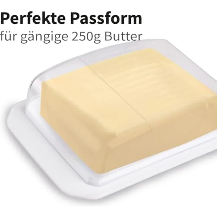 Pro Home Dekorative Butterdose - Transparent mit Deckel - Butterbox, spülmaschinenfest - BPA Frei Kunststoff - Butterschale für 250g Butter - Weiß – Bild 4