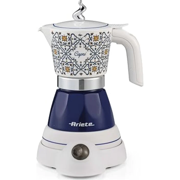 Ariete 1358 Capri Moka Aroma, Elektrische Espressokanne für gemahlenen Kaffee, 400 W, Weiß-Blau – Bild 1