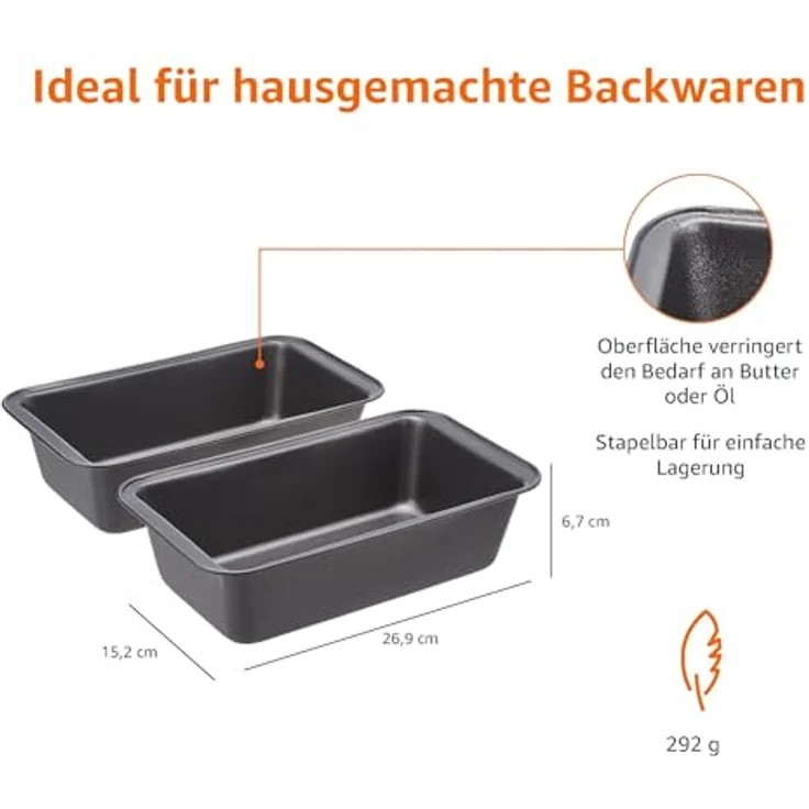 AmazonBasics Brotbackform, antihaftbeschichtet, Karbonstahl, 23,5 x 12,7 cm, 2er-Pack – Bild 3