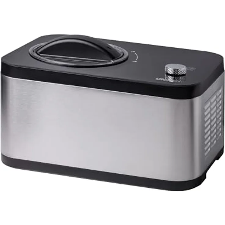 Unold 48826 Eismaschine & Joghurtbereiter EVA, Speiseeisbereiter mit Kompressor, 1,5 Liter Fassungsvermögen, Sahneeiscreme in 30 Minuten, Timer-Funktion, Edelstahlgehäuse